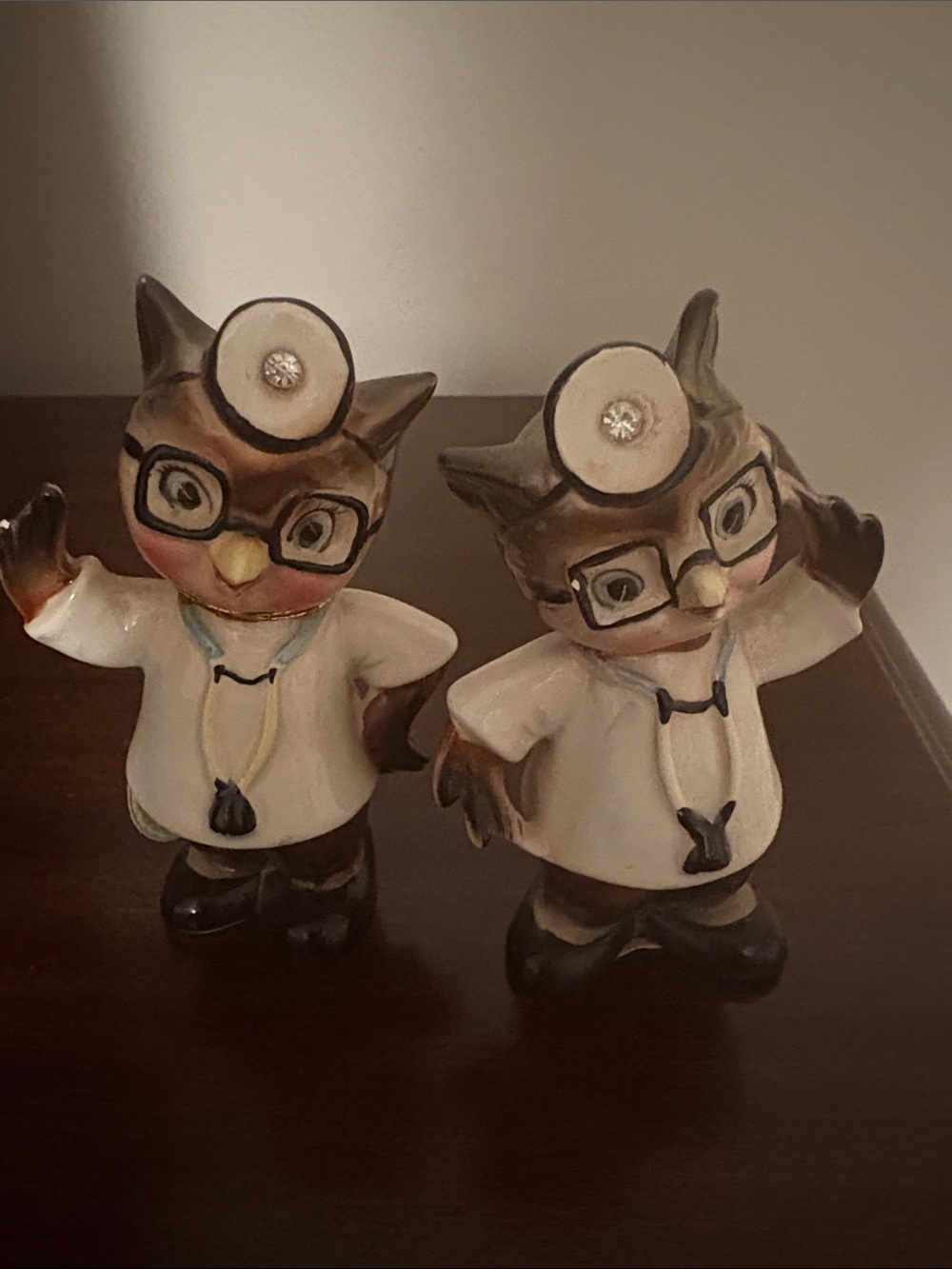 Ceramic Owl Doctor Figurines – Brown and White (Set of 2)